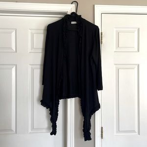 New York and Company Ruffled Cardigan Black Size Large